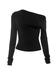Solid One Shoulder Long Sleeve Tee