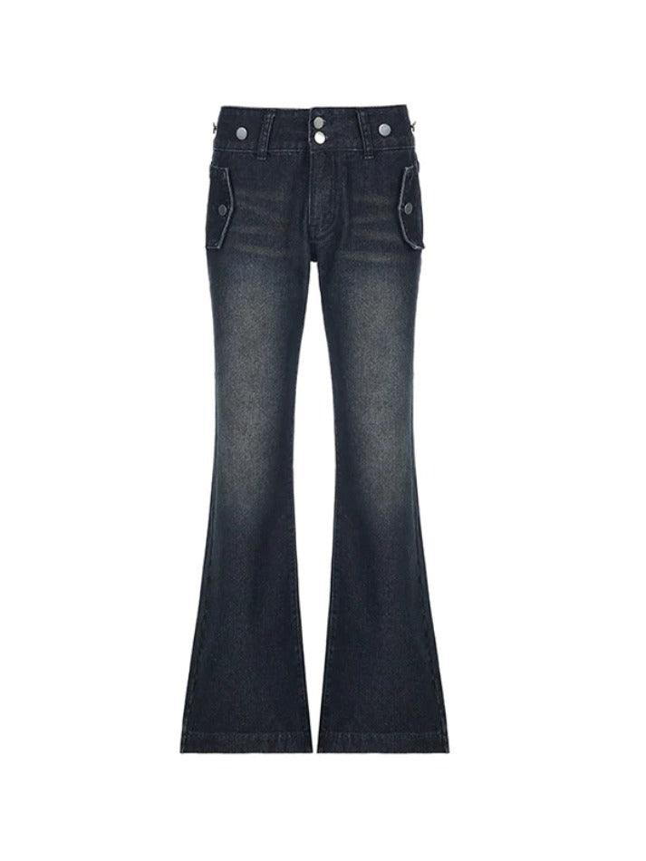 Metal Decor Buckle Low Rise Boyfriend Jeans