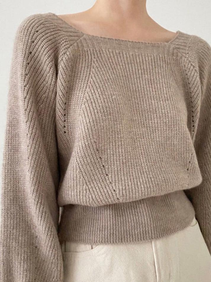 Solid Square Neck Pullover Sweater