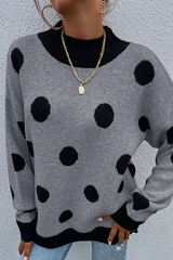 Bxoxo - Dot Split Joint  Contrast O Neck Tops