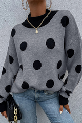 Bxoxo - Dot Split Joint  Contrast O Neck Tops