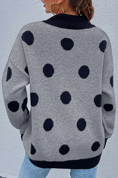 Bxoxo - Dot Split Joint  Contrast O Neck Tops