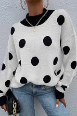 Bxoxo - Dot Split Joint  Contrast O Neck Tops