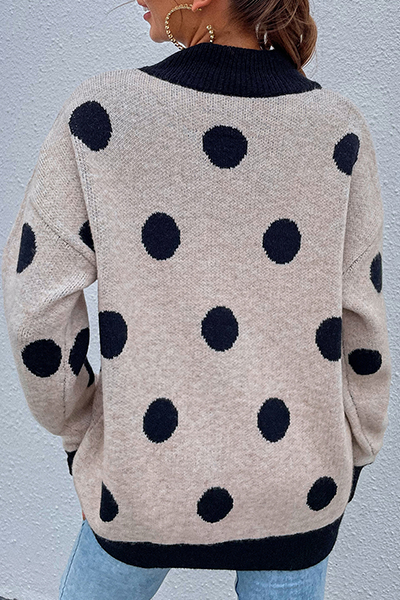 Bxoxo - Dot Split Joint  Contrast O Neck Tops