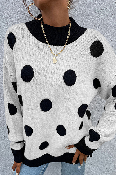 Bxoxo - Dot Split Joint  Contrast O Neck Tops