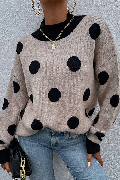 Bxoxo - Dot Split Joint  Contrast O Neck Tops