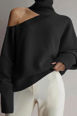 Bxoxo - Casual Solid Hollowed Out Patchwork Turtleneck Sweaters(3 Colors)