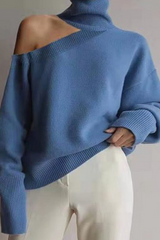 Bxoxo - Casual Solid Hollowed Out Patchwork Turtleneck Sweaters(3 Colors)