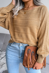 Bxoxo - Casual Pierced Patchwork Off the Shoulder Sweater(3 Colors)