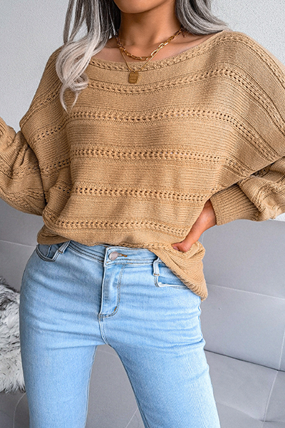 Bxoxo - Casual Pierced Patchwork Off the Shoulder Sweater(3 Colors)