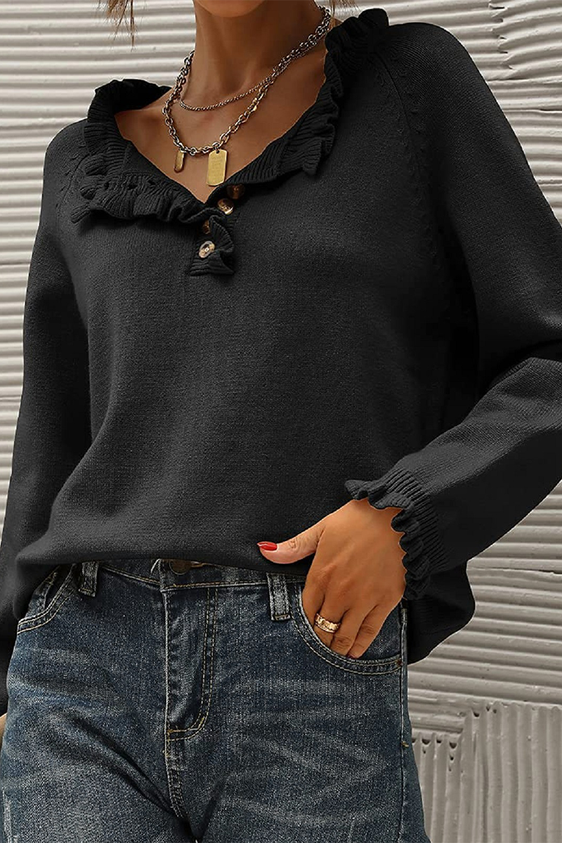 Bxoxo - Casual Elegant Solid Buttons V Neck Sweaters(4 Colors)