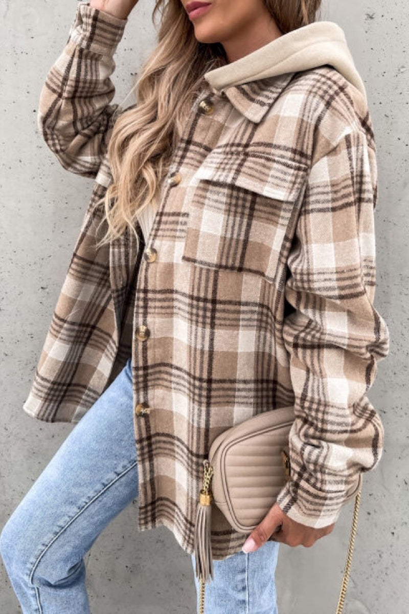 Bxoxo - Fashion Casual Plaid Contrast Turndown Collar Outerwear