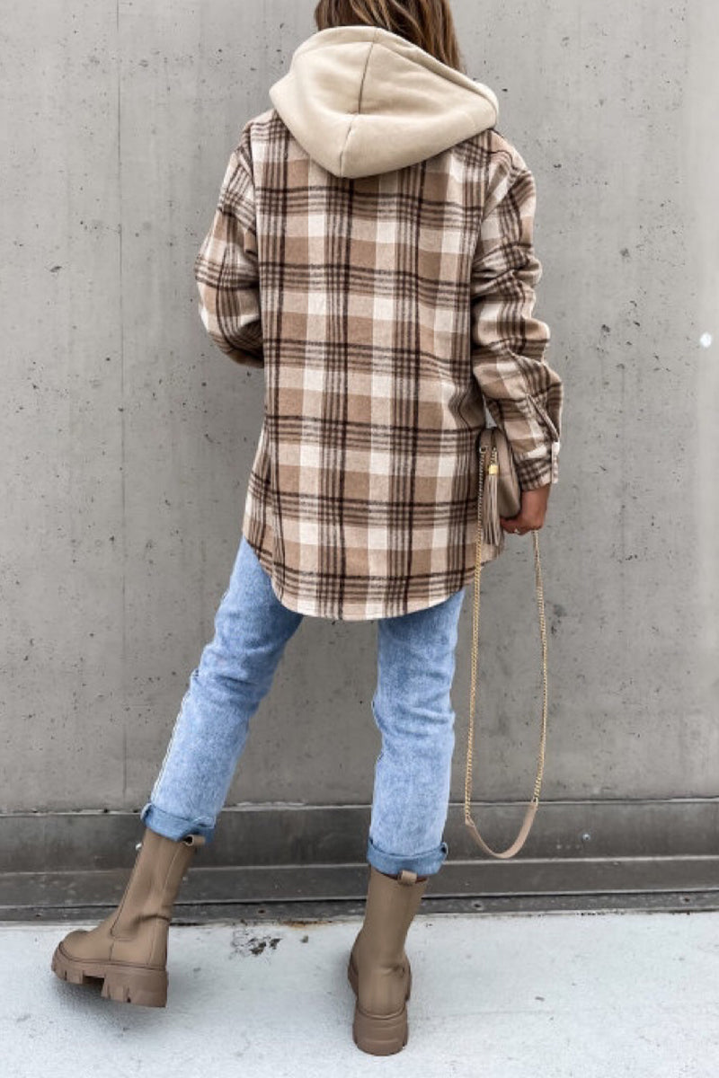 Bxoxo - Fashion Casual Plaid Contrast Turndown Collar Outerwear