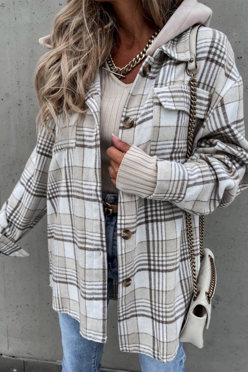 Bxoxo - Fashion Casual Plaid Contrast Turndown Collar Outerwear