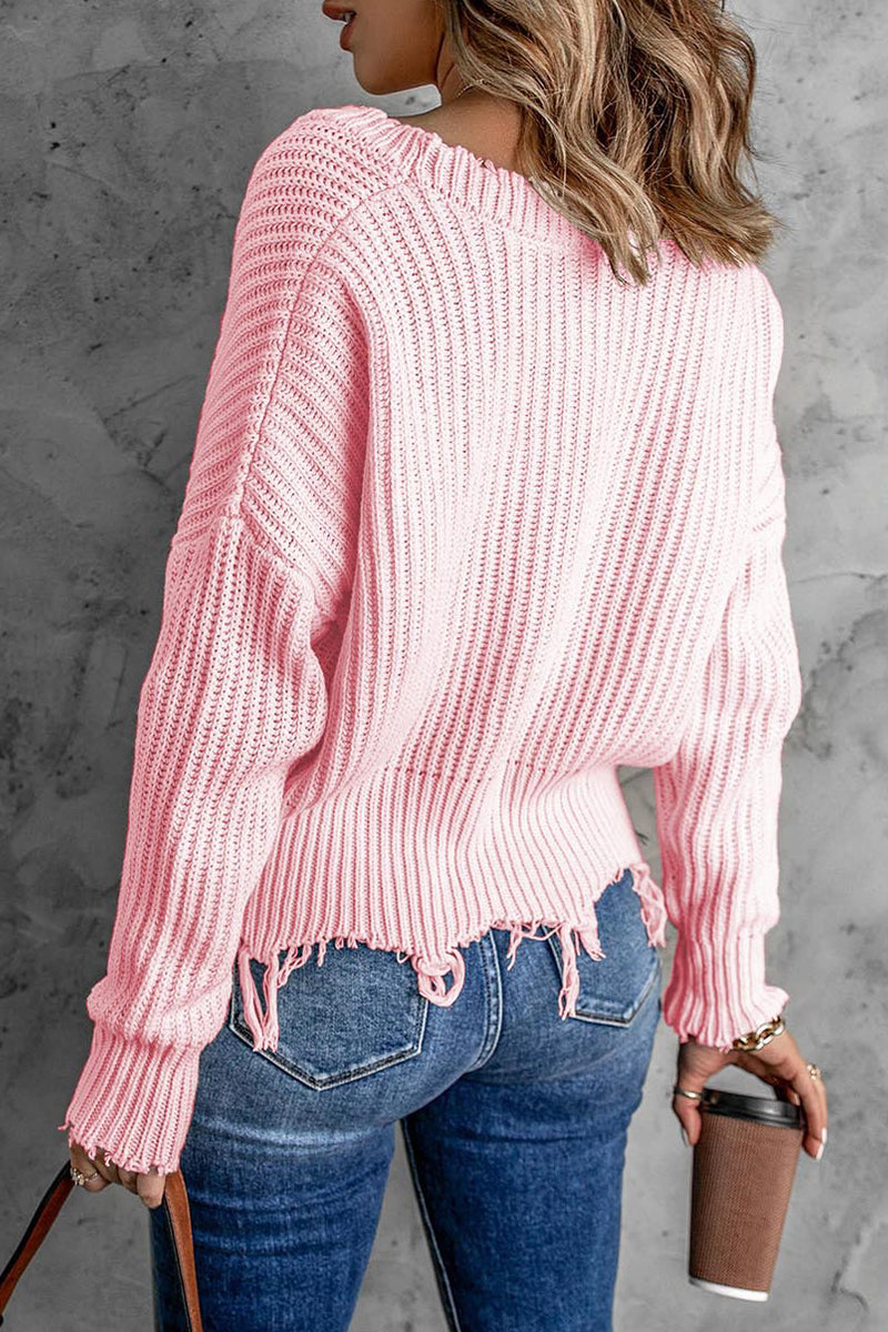 Bxoxo - Fashion Solid Tassel V Neck Sweaters(8 Colors)