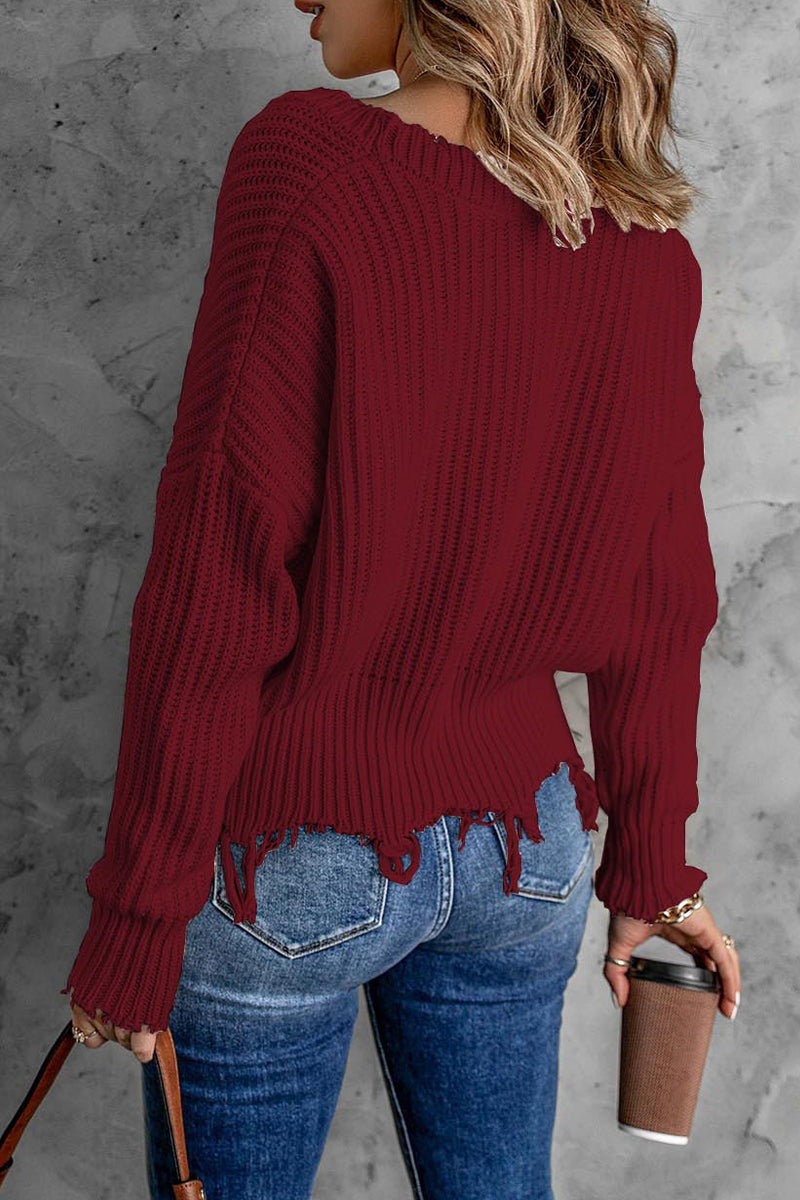 Bxoxo - Fashion Solid Tassel V Neck Sweaters(8 Colors)