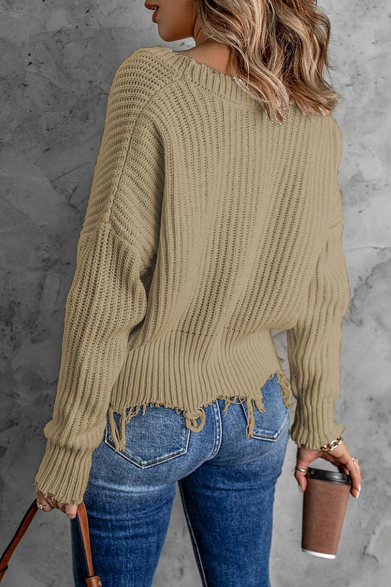 Bxoxo - Fashion Solid Tassel V Neck Sweaters(8 Colors)