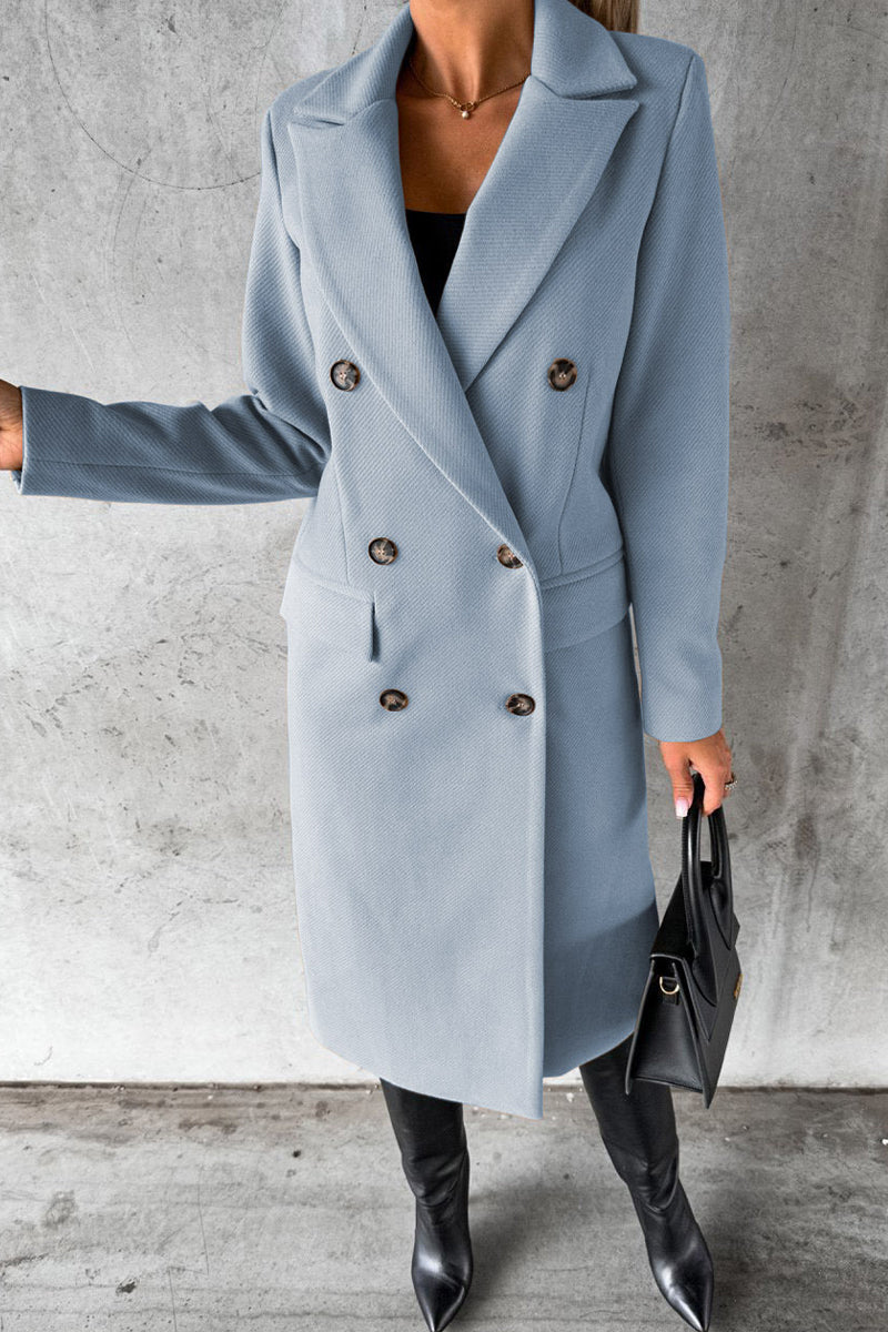 Bxoxo - Elegant Solid Buttons Turndown Collar Outerwear