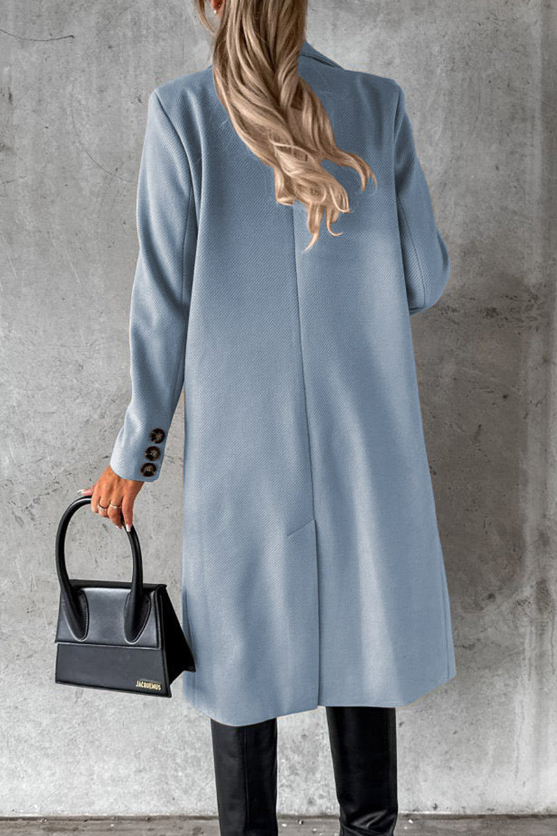 Bxoxo - Elegant Solid Buttons Turndown Collar Outerwear