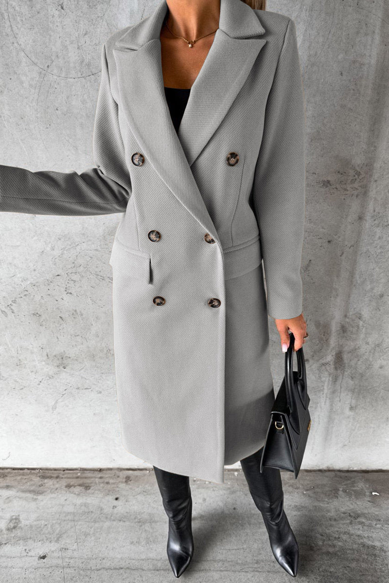 Bxoxo - Elegant Solid Buttons Turndown Collar Outerwear