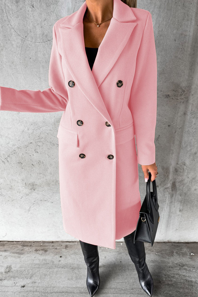 Bxoxo - Elegant Solid Buttons Turndown Collar Outerwear