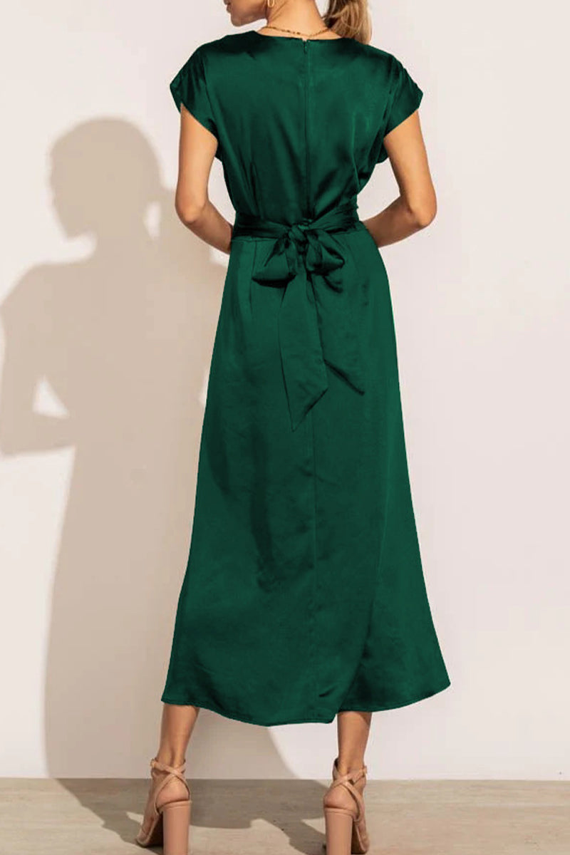 Bxoxo - Celebrities Elegant Solid Bandage U Neck Dresses(6 Colors)