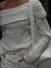 Solid Off Shoulder Splice Sweater