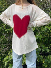 Heart Print Baggy Oversized Long Sleeve Tee