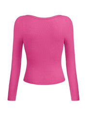 Solid U Neck Slim Long Sleeve Knit