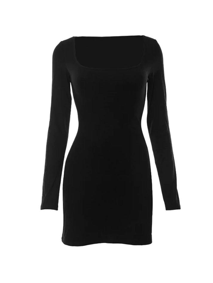 Solid Square Neck Slim Mini Dress