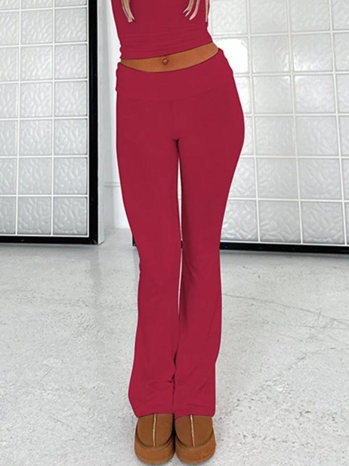 Solid High Rise Flare Leg Pants