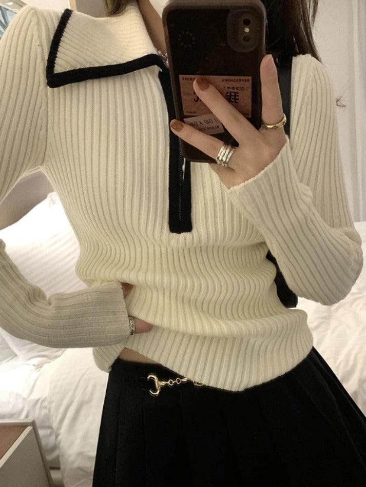Lapel Neck Half Zip Sweater