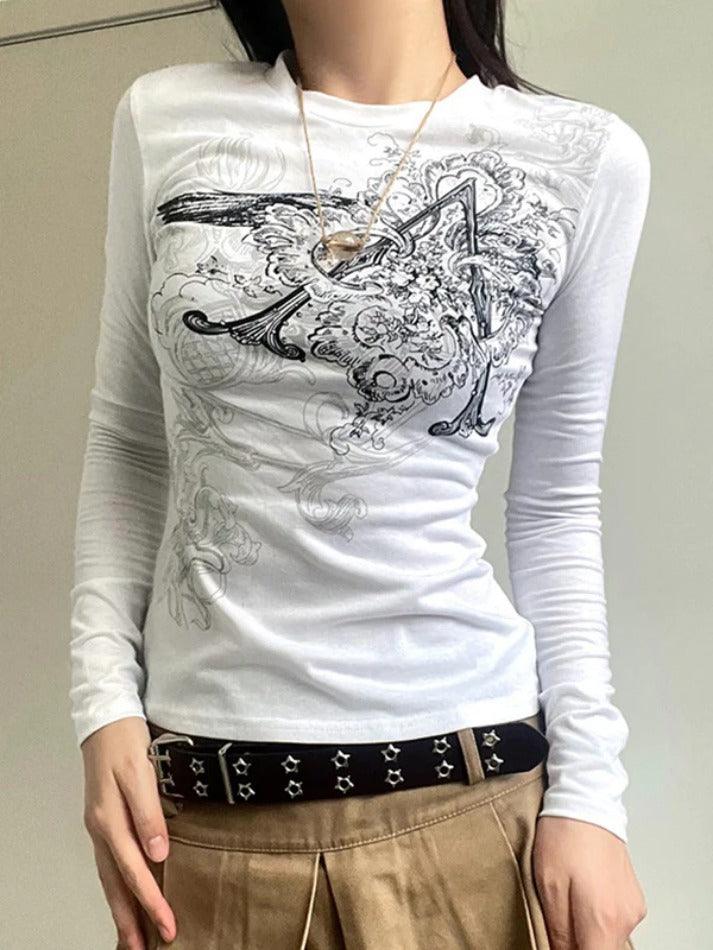 Retro Print Slim Long Sleeve Tee