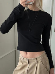 Basic Solid Crew Neck Slim Long Sleeve Tee