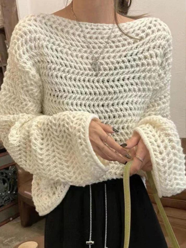 Solid Crochet Loose Knit Sweater