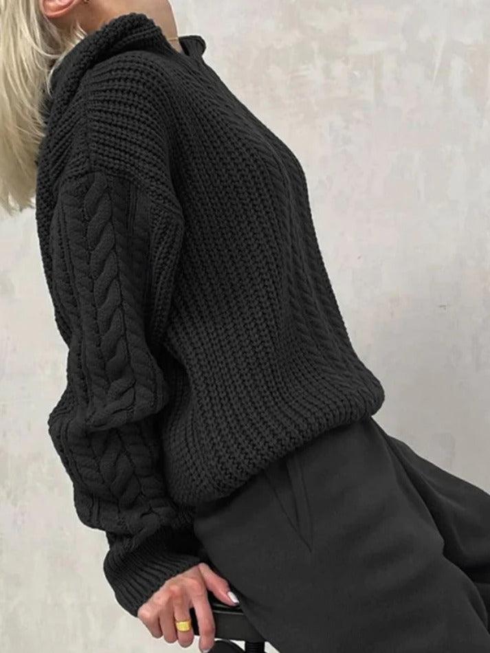 Solid Color Hooded Cable Knit Sweater