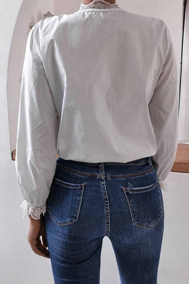 Bxoxo - Long Sleeve Flared Sleeve Solid Color Shirt Tops