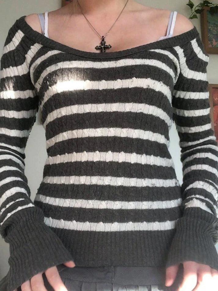 Brown Striped Cable Knit Top
