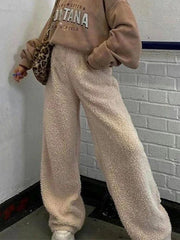 Solid Fuzzy Loose Flare Leg Pants