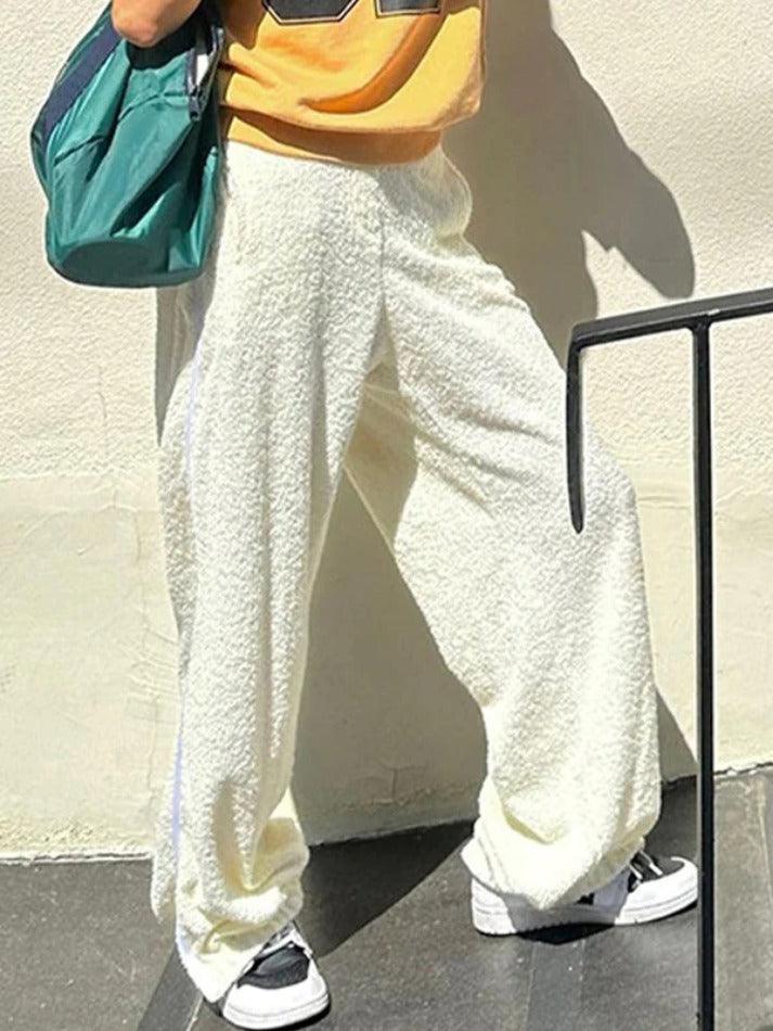 Solid Fuzzy Loose Flare Leg Pants