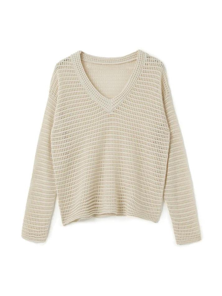 Cutout V Neck Loose Long Sleeve Knit