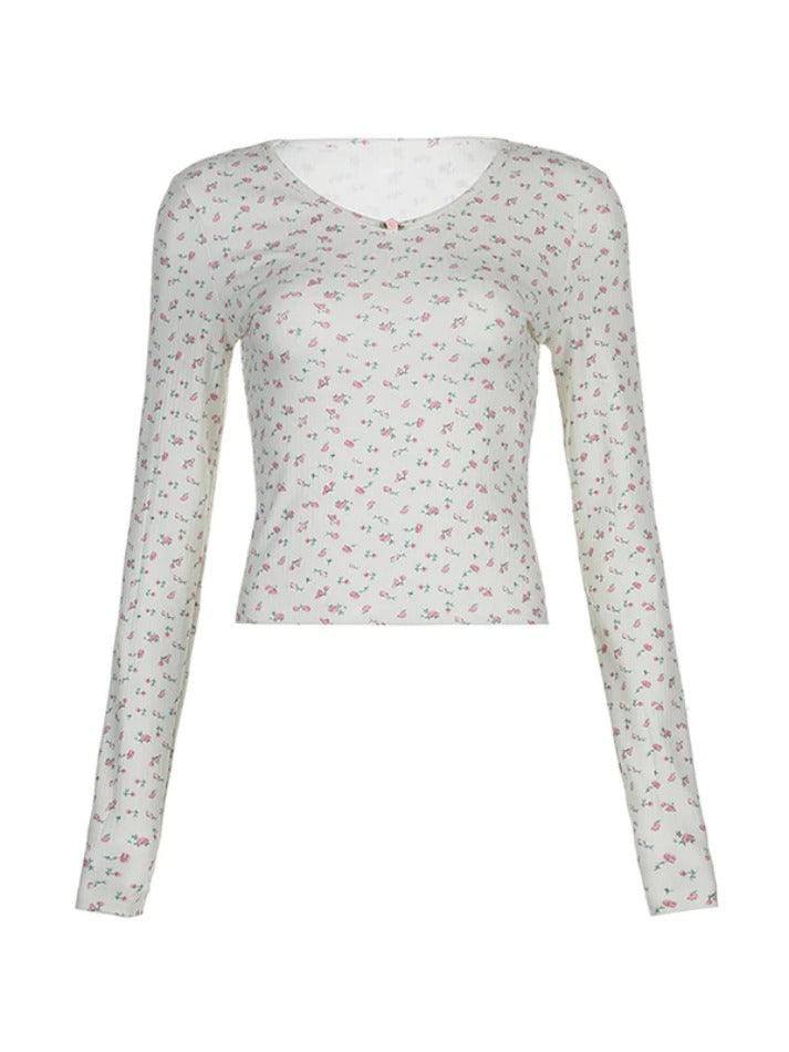 Ditsy Floral Print V Neck Long Sleeve Knit