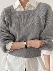 Solid Square Neck Pullover Sweater