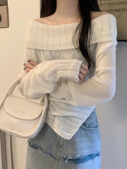 Solid Off Shoulder Hanky Hem Sweater