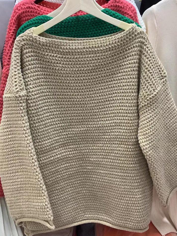 Solid Crochet Loose Knit Sweater