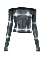 3D Print See Through Mesh Long Sleeve Tee