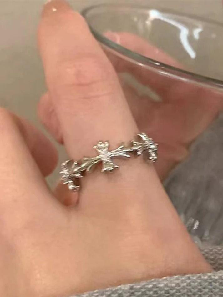 2pcs Shiny Cross Moon Star Pattern Cuff Ring