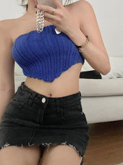 Solid Hanky Hem Knit Bandeau Top