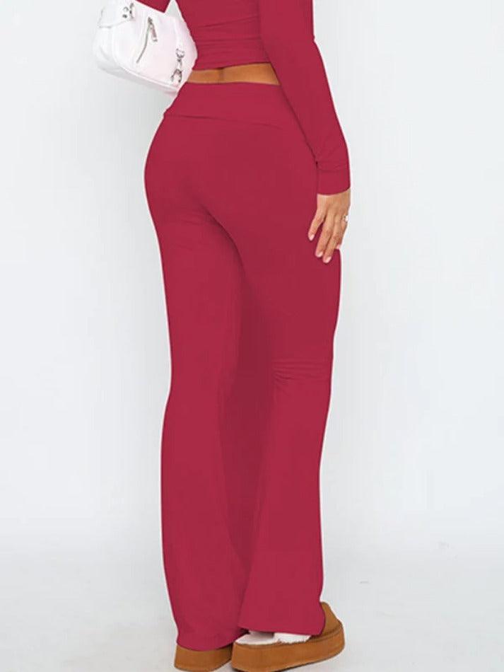 Solid High Rise Flare Leg Pants