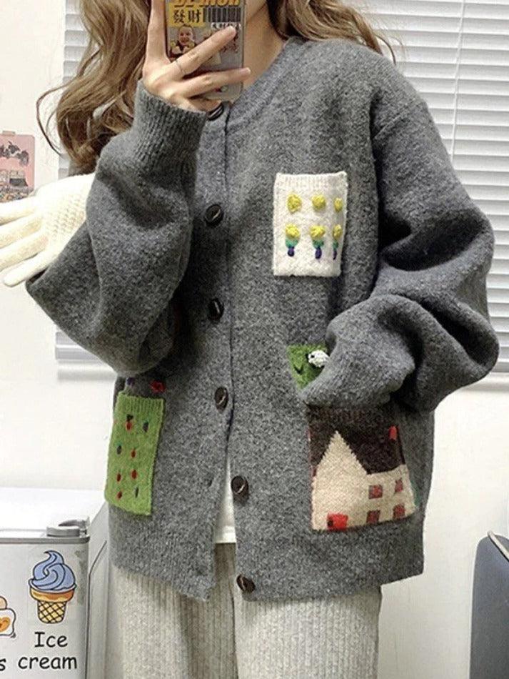 Pocket Jacquard Button Front Cardigan